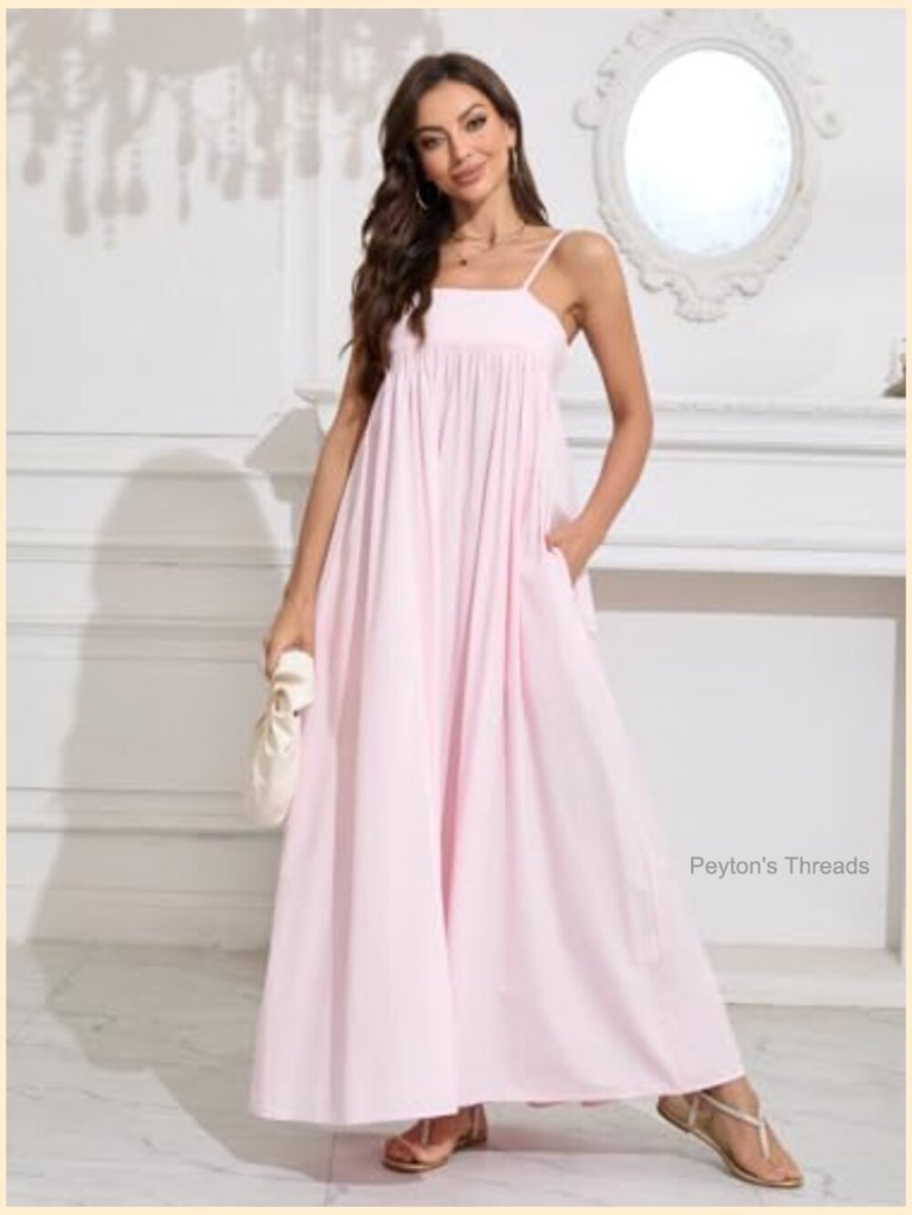 Backless Spaghetti Strap Maxi Dress with Pockets Casual Loose Cutout - Picture 5 of 6